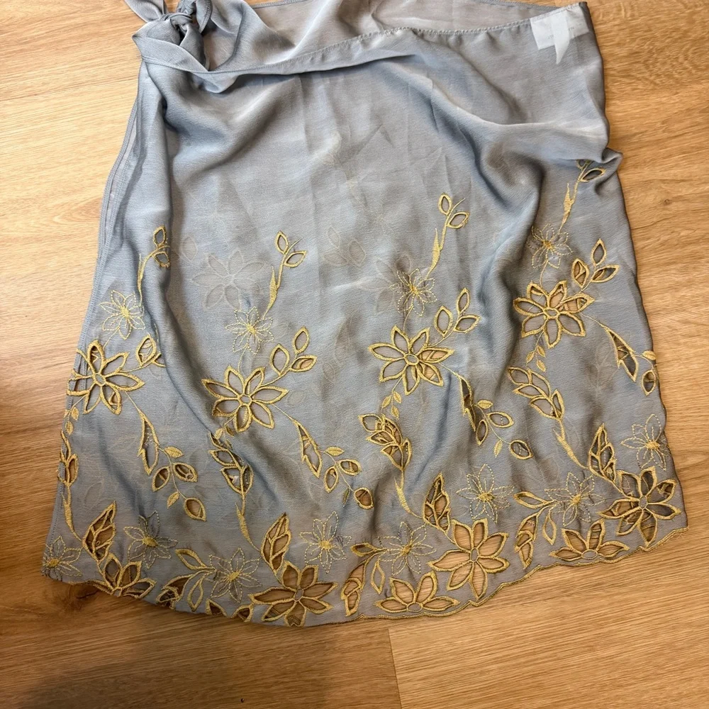 Vintage La Perla Gray Sheer Sarong with Gold Floral Embroidery - Picture 2 of 4
